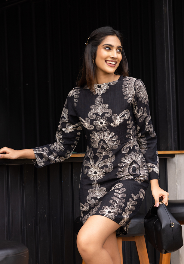 AVA BLACK PRINTED DRESS